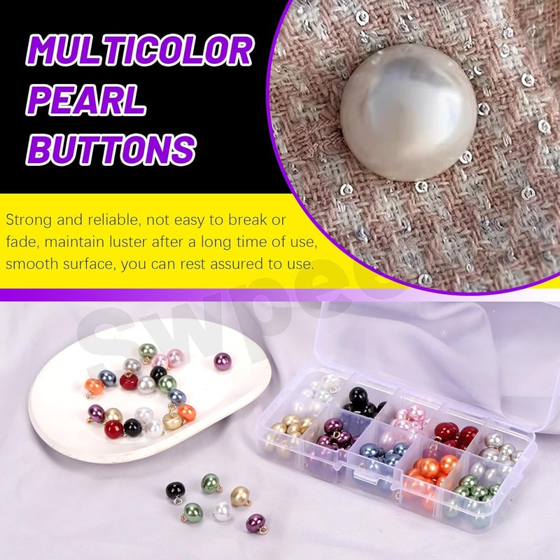 Swpeet 120Pcs 10mm 10 Color Half Pearl Buttons Assortment Kit, Decorative Faux Pearl Buttons with Shank, Sewing Buttons Bead Half Ball Domed Pearl Buttons for Clothes Wedding Dresses DIY Crafts - Image 3